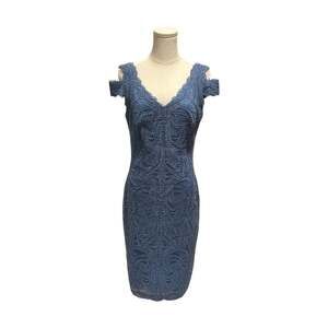 Tadashi Shoji Cold Shoulder Cord-Embroidered Lace Sheath Dress Blue Stone Sz 8